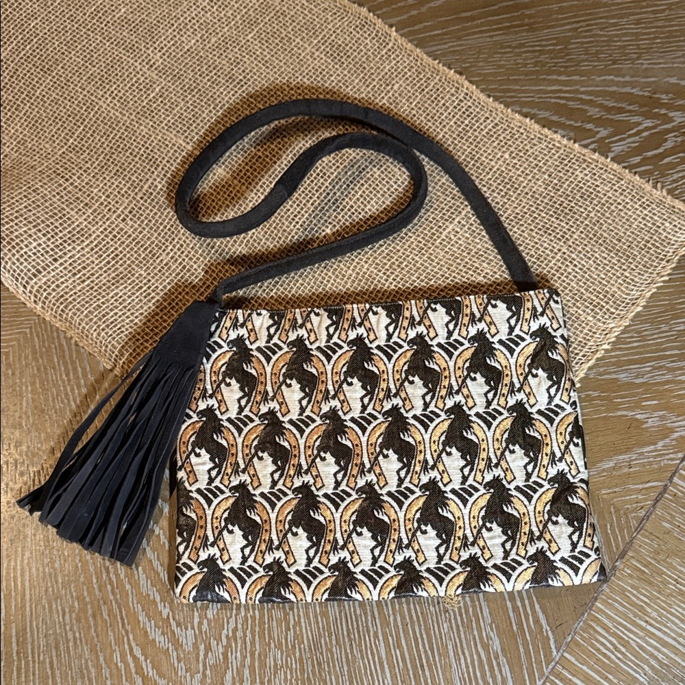 Reva Woven Black and Gold Patterned Women's Bag
